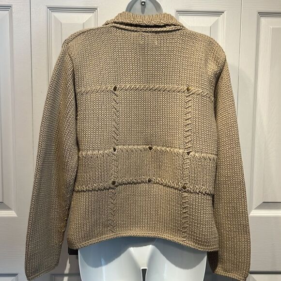 PURE Handknit Cotton Button Up Tan‎ Cardigan Sweater Size S/M - Picture 8 of 12